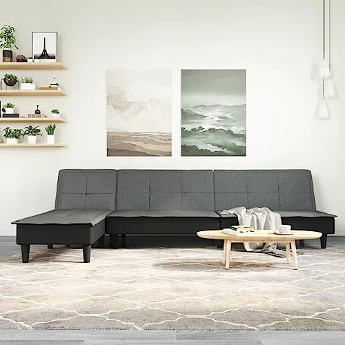 QJBSAVVA Schlafsofa in L-Form Dunkelgrau 255 x 140 x 70 cm aus strapazierfähigem Stoff und Sperrholz mit ausziehbarer Schlaffunktion Bequem für Wohnzimmer und Gästezimmer von QJBSAVVA