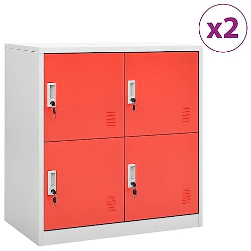 QJBSAVVA Schließfachschrank Set 2 Stück Moderner Aufbewahrungsschrank aus Stahl mit 4 Fächern und Schlössern 90 x 45 x 92 5 cm Hellgrau und Rot für Büro Schule und Zuhause QJBSAVVA Schließfachschrank Set 2 Stück Moderner Aufbewahrungsschrank aus Stahl mit 4 Fächern und Schlössern 90 x 45 x 92 5 cm Hellgrau und Rot für Büro Schule und Zuhause von QJBSAVVA