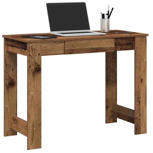 QJBSAVVA Schreibtisch Altholz-Optik 100x45x75 cm Holzwerkstoff mit geräumiger Tischplatte und reichlich Stauraum für Homeoffice Büro und Gaming von QJBSAVVA