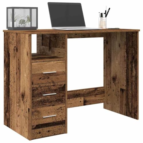 QJBSAVVA Schreibtisch Altholz-Optik 102x76x50 cm Holzwerkstoff Moderner Büroschreibtisch mit 3 Schubladen Große Arbeitsfläche für Homeoffice und Gaming von QJBSAVVA