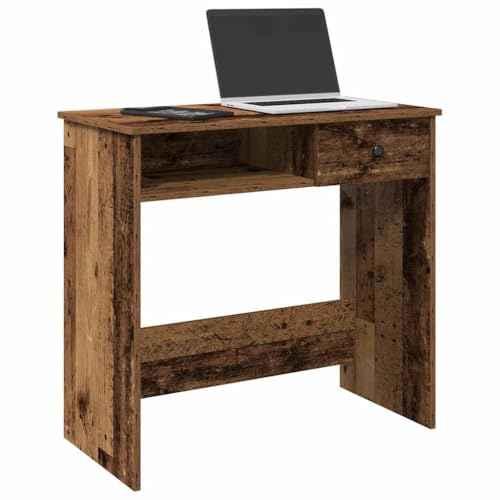 QJBSAVVA Schreibtisch Altholz-Optik 80x40x75 cm Holzwerkstoff mit geräumiger Tischplatte und reichlich Stauraum für Homeoffice Büro und Jugendzimmer von QJBSAVVA