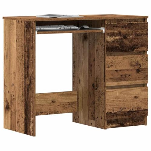 QJBSAVVA Schreibtisch Altholz-Optik 90x45x76 cm Holzwerkstoff mit 3 Schubladen Moderner Büroschreibtisch für Homeoffice und Jugendzimmer von QJBSAVVA