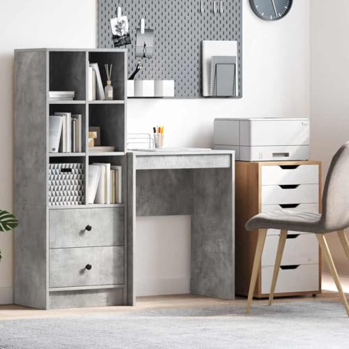 QJBSAVVA Schreibtisch Beton Grau Moderner Büro Schreibtisch aus Spanplatte mit Schublade 60 x 40 x 76 cm Kompakt & Stabil für Homeoffice und Studentenzimmer von QJBSAVVA