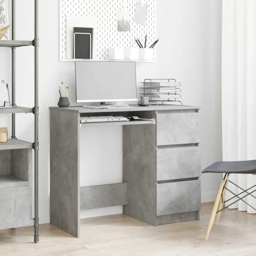 QJBSAVVA Schreibtisch Betongrau 90x45x76 cm Moderner PC Tisch mit 3 Schubladen aus Holzwerkstoff Robust & Platzsparend für Büro Jugendzimmer und Homeoffice von QJBSAVVA