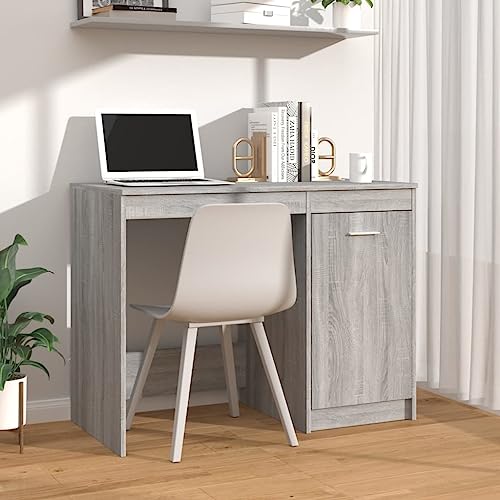 QJBSAVVA Schreibtisch Grau Sonoma 100x50x76 cm Moderner Bürotisch mit Schrank Holzwerkstoff Elegantes Design für Homeoffice und Arbeitszimmer von QJBSAVVA