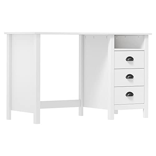 QJBSAVVA Schreibtisch Hill 120x50x74 cm Massives Kiefernholz Weiß mit 3 Schubladen und Ablage Stilvoller Computertisch für Büro Kinderzimmer und Homeoffice von QJBSAVVA