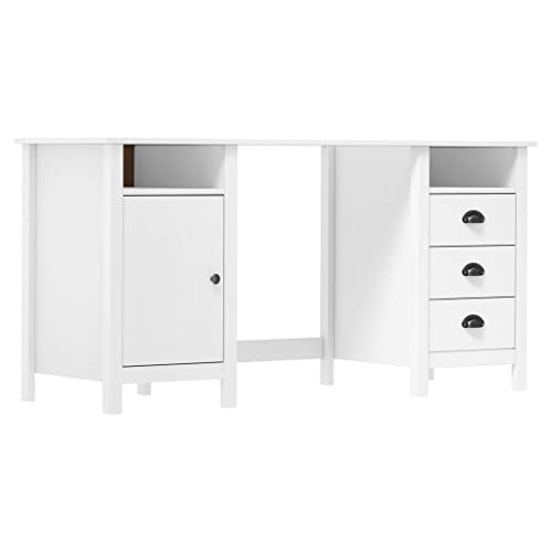 QJBSAVVA Schreibtisch Hill Weiß 150x50x74 cm Massivholz Kiefer mit 3 Schubladen 2 Fächern und Tür Rustikaler Charme für Homeoffice und Jugendzimmer QJBSAVVA Schreibtisch Hill Weiß 150x50x74 cm Massivholz Kiefer mit 3 Schubladen 2 Fächern und Tür Rustikaler Charme für Homeoffice und Jugendzimmer von QJBSAVVA