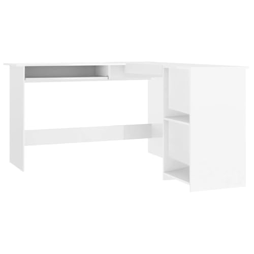 QJBSAVVA Schreibtisch Klein Kleiner Schreibtisch Schminktisch Konferenztisch - Eckschreibtisch in L-Form Hochglanz-Weiß 120x140x75 cm für Esszimmer Home Office Wohnzimmer Küche von QJBSAVVA