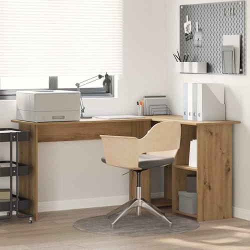 QJBSAVVA Schreibtisch Moderner Computertisch mit Artisan Eiche Design 120 x 50 cm Robuste Spanplatte mit 3 Regalen für Büro und Homeoffice von QJBSAVVA