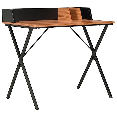 QJBSAVVA Schreibtisch Moderner Eckschreibtisch mit Funktionalem Design 80 x 50 x 84 cm in Schwarz und Braun für Büro Arbeitszimmer und Homeoffice von QJBSAVVA