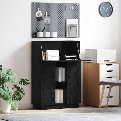 QJBSAVVA Schreibtisch Moderner Schreibtisch aus schwarzem Eichenholz mit 2 Regalen und 3 Stauraumflächen Robuster Holzwerkstoff für Homeoffice und Studierzimmer von QJBSAVVA