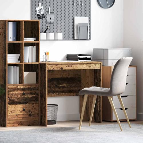 QJBSAVVA Schreibtisch Old Wood 80x50x76 cm Rustikaler Büroschreibtisch aus Holzwerkstoff mit Texturierter Oberfläche für Home Office und Studium von QJBSAVVA