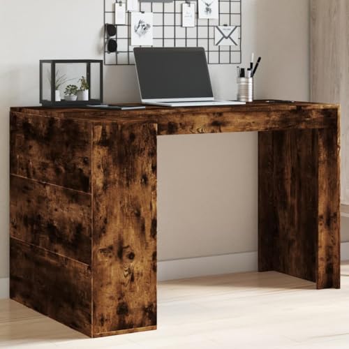 QJBSAVVA Schreibtisch Räuchereiche 123,5x73,5x75 cm Holzwerkstoff mit Stauraum Modernes Design für Homeoffice Studentenzimmer und kleine Büros von QJBSAVVA
