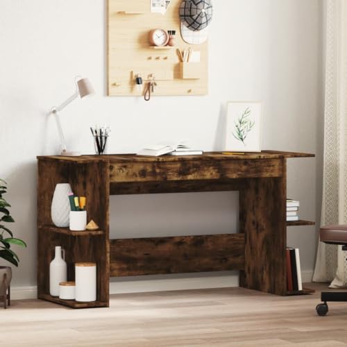 QJBSAVVA Schreibtisch Räuchereiche 140x50x75 cm Holzwerkstoff Moderner Bürotisch mit Stabilem Design und Reichlich Stauraum für Homeoffice und Gaming von QJBSAVVA