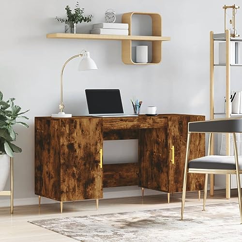 QJBSAVVA Schreibtisch Räuchereiche 140x50x75 cm Holzwerkstoff mit 4 Staufächern Industrielles Design Stabiler Bürotisch für Homeoffice und Jugendzimmer von QJBSAVVA