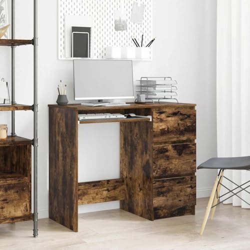 QJBSAVVA Schreibtisch Räuchereiche 90x45x76 cm Holzwerkstoff Moderner Büro Schreibtisch mit 3 Schubladen Stabile Tischplatte für Homeoffice und Gaming von QJBSAVVA