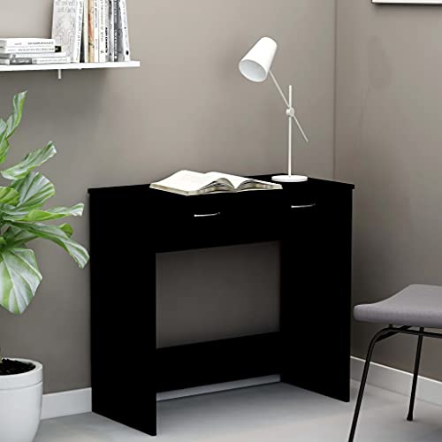 QJBSAVVA Schreibtisch Schwarz 80x40x75 cm Moderner PC Tisch mit 2 Schubladen aus Holzwerkstoff Robust & Platzsparend für Büro Jugendzimmer und Homeoffice von QJBSAVVA