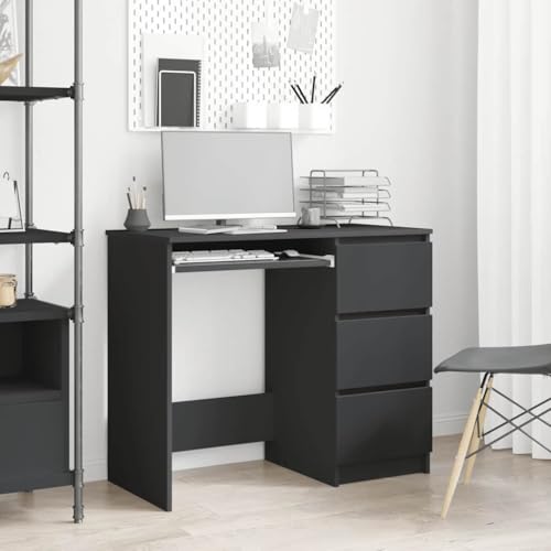QJBSAVVA Schreibtisch Schwarz 90x45x76 cm Holzwerkstoff mit 3 Schubladen Robuster PC Tisch für Büro und Jugendzimmer von QJBSAVVA