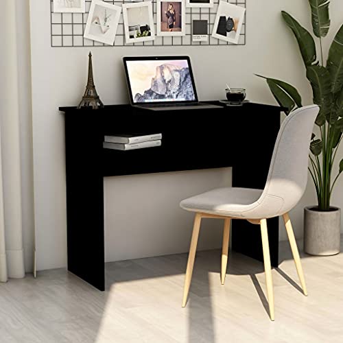 QJBSAVVA Schreibtisch Schwarz 90x50x74 cm Moderner Computertisch mit Ablagefach aus Holzwerkstoff Robust & Platzsparend für Büro und Jugendzimmer von QJBSAVVA