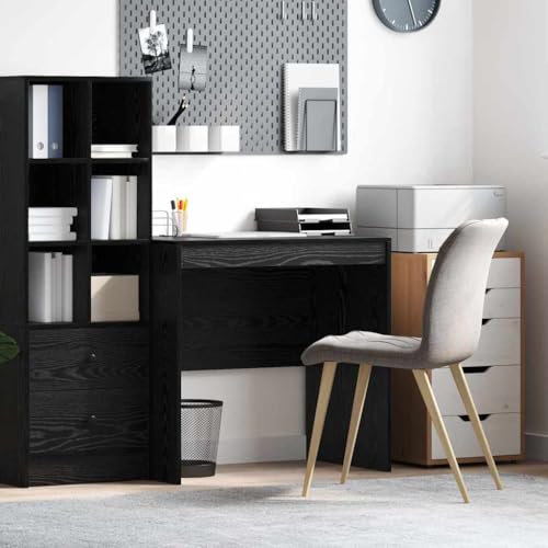 QJBSAVVA Schreibtisch Schwarz Eiche 80x50x76 cm Moderner Büroschreibtisch mit Schublade aus Holzwerkstoff und Massivholz Robuste Konstruktion für Homeoffice und Arbeitszimmer von QJBSAVVA