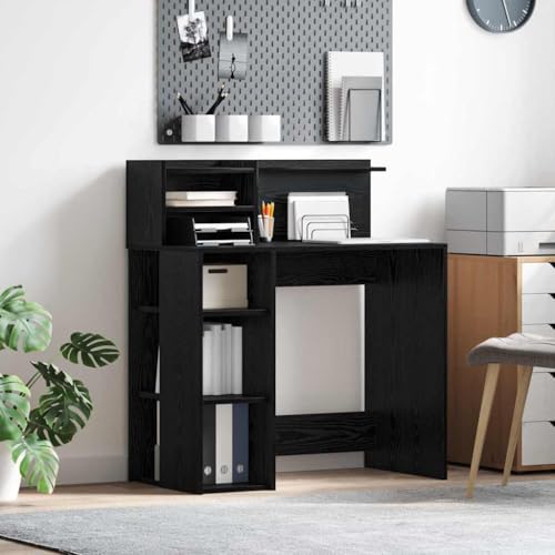 QJBSAVVA Schreibtisch Schwarz Eiche Moderner Büro Schreibtisch mit Stauraum 90 x 48 x 101.5 cm Holzwerkstoff Matt für Homeoffice und Arbeitszimmer von QJBSAVVA