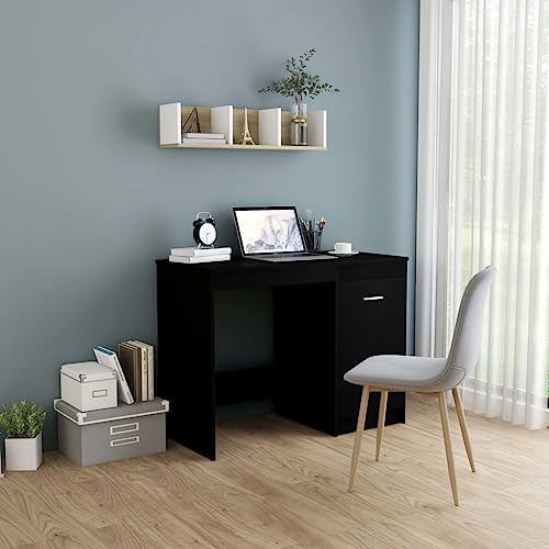 QJBSAVVA Schreibtisch Schwarz Moderner Büroschreibtisch aus Holzwerkstoff 100 x 50 x 76 cm mit Integriertem Schrank Robuster und Langlebiger Arbeitsplatz für Homeoffice Jugendzimmer und Gaming von QJBSAVVA