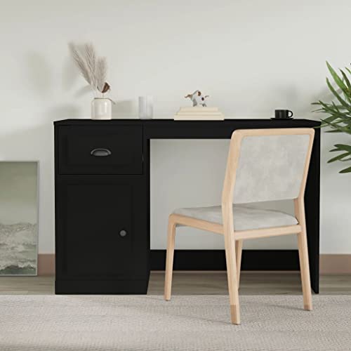 QJBSAVVA Schreibtisch Schwarz Moderner Computertisch mit Schublade und Fach 115 x 50 x 75 cm Holzwerkstoff Elegantes Design für Büro und Homeoffice von QJBSAVVA