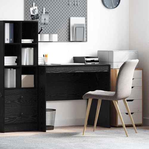 QJBSAVVA Schreibtisch Schwarz Moderner Schreibtisch aus Eiche und Spanplatte mit Schublade Robuste Konstruktion 90 x 50 x 76 cm für Heimbüro und Studentenzimmer von QJBSAVVA