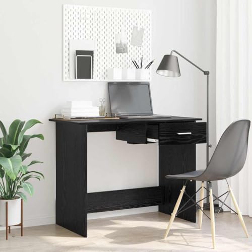 QJBSAVVA Schreibtisch Schwarze Eiche 100 x 50 x 76 cm Holzwerkstoff Moderner Büroschreibtisch mit Schubladen Rustikales Design für Homeoffice und Jugendzimmer von QJBSAVVA