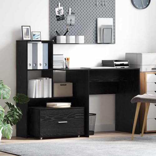 QJBSAVVA Schreibtisch Schwarze Eiche Moderner Büroschreibtisch mit Stauraum 131.5 x 50 x 106.5 cm Holzwerkstoff Elegantes Design für Homeoffice Jugendzimmer und Wohnbereich von QJBSAVVA