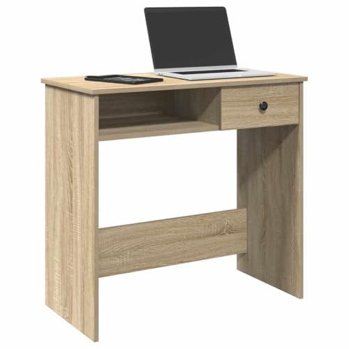 QJBSAVVA Schreibtisch Sonoma Eiche 80x40x75 cm Holzwerkstoff mit geräumiger Arbeitsfläche und Stauraum Langlebiges Design für Homeoffice Büro und Wohnzimmer von QJBSAVVA