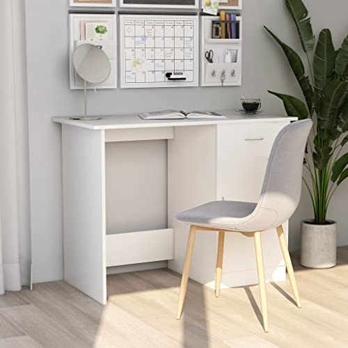 QJBSAVVA Schreibtisch Weiß 100x50x76 cm Moderner Büroschreibtisch mit Schublade und Tür Aus Holzwerkstoff Robust & Langlebig für Homeoffice Jugendzimmer und kleine Räume von QJBSAVVA