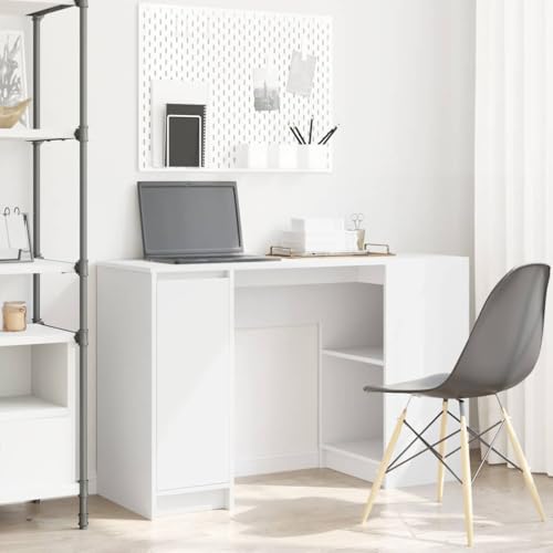 QJBSAVVA Schreibtisch Weiß 120x42x76 cm Holzwerkstoff mit Stauraum Stabiler Tischplatte und Modernem Design für Büro Wohnzimmer und Jugendzimmer von QJBSAVVA