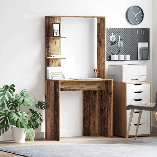 QJBSAVVA Schreibtisch aus Massivholz Altholz Braun Rustikaler Landhausstil mit 3 Regalen Stauraum Platzsparend für Heimbüro Schlafzimmer oder Jugendzimmer QJBSAVVA Schreibtisch aus Massivholz Altholz Braun Rustikaler Landhausstil mit 3 Regalen Stauraum Platzsparend für Heimbüro Schlafzimmer oder Jugendzimmer von QJBSAVVA