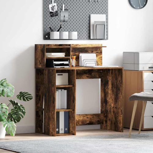 QJBSAVVA Schreibtisch aus geräucherter Eiche mit Stauraum Modernes Design 90x48x101.5 cm Holzwerkstoff Robuster Schreibtisch für Heimbüro und Arbeitszimmer von QJBSAVVA