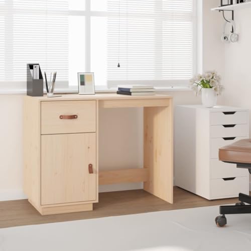 QJBSAVVA Schreibtisch aus massiver Kiefer 95x50x75 cm Moderner Büroschreibtisch mit Schublade und Fächern Robuster Computertisch für Homeoffice und Gaming von QJBSAVVA