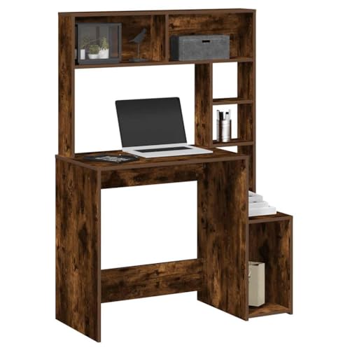 QJBSAVVA Schreibtisch mit Regal Räuchereiche 100x45x140 cm Holzwerkstoff Großer Arbeitsbereich Viel Stauraum Modernes Design für Homeoffice Büro und Wohnzimmer von QJBSAVVA