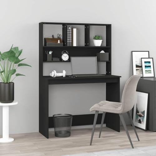 QJBSAVVA Schreibtisch mit Regal Schwarz 102x45x148 cm Holzwerkstoff Modernes Design mit Stauraum für Büro Studentenzimmer und Homeoffice von QJBSAVVA