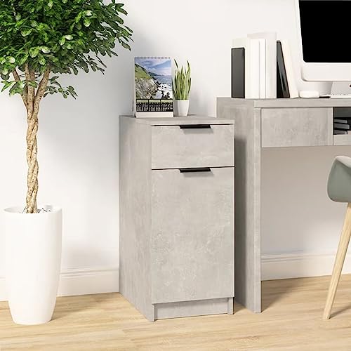 QJBSAVVA Schreibtischschrank Betongrau 33.5x50x75 cm Holzwerkstoff mit Schublade und Fächern Moderner Büroschrank für Homeoffice und Wohnzimmer von QJBSAVVA
