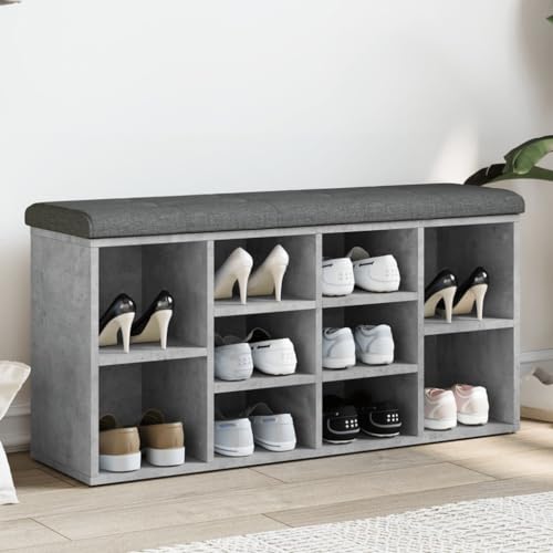 QJBSAVVA Schuhbank Betongrau 102x32x50 cm mit gepolstertem Sitzkissen aus Holzwerkstoff für Flur Wohnzimmer und Schlafzimmer von QJBSAVVA