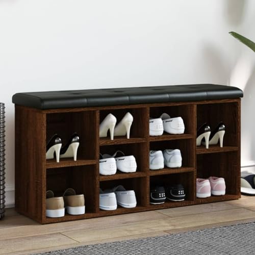 QJBSAVVA Schuhbank Braun Eichen-Optik 102x32x50 cm mit gepolstertem Sitzkissen aus Kunstleder, Holzwerkstoff mit hoher Stabilität und viel Stauraum für Flur, Wohnzimmer und Schlafzimmer QJBSAVVA Schuhbank Braun Eichen-Optik 102x32x50 cm mit gepolstertem Sitzkissen aus Kunstleder, Holzwerkstoff mit hoher Stabilität und viel Stauraum für Flur, Wohnzimmer und Schlafzimmer von QJBSAVVA