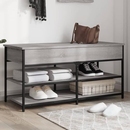 QJBSAVVA Schuhbank Grau Sonoma 100x42,5x50 cm mit Metallrahmen Stauraum Sitzbank für Flur Schlafzimmer und Esszimmer QJBSAVVA Schuhbank Grau Sonoma 100x42,5x50 cm mit Metallrahmen Stauraum Sitzbank für Flur Schlafzimmer und Esszimmer von QJBSAVVA