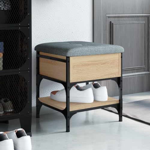QJBSAVVA Schuhbank Sonoma-Eiche mit gepolstertem Sitzkissen, 42 x 42 x 45 cm aus Holzwerkstoff und Metall, robuste Flurbank mit Stauraum für Flur, Schlafzimmer und Esszimmer QJBSAVVA Schuhbank Sonoma-Eiche mit gepolstertem Sitzkissen, 42 x 42 x 45 cm aus Holzwerkstoff und Metall, robuste Flurbank mit Stauraum für Flur, Schlafzimmer und Esszimmer von QJBSAVVA