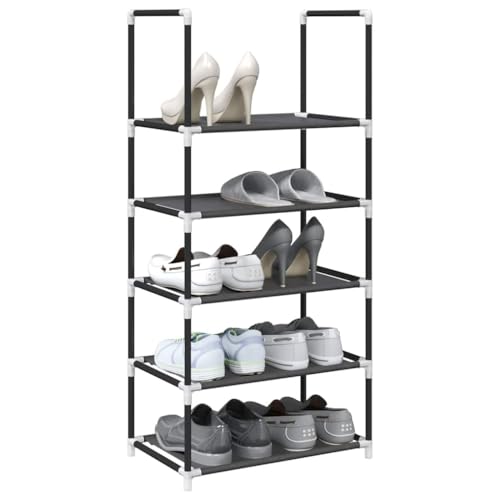 QJBSAVVA Schuhregal 5 Ebenen Schwarz 44x28x94 cm aus atmungsaktivem Vliesstoff und pulverbeschichtetem Stahl platzsparend und stabil für Flur Eingangsbereich und Wohnmobil von QJBSAVVA