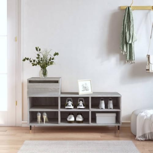 QJBSAVVA Schuhregal Grau Sonoma 102x36x60 cm aus Holzwerkstoff mit Schublade und 6 Fächern Stauraum für Schuhe und Deko Modernes Design mit Metallbeinen für Flur Wohnzimmer und Schlafzimmer QJBSAVVA Schuhregal Grau Sonoma 102x36x60 cm aus Holzwerkstoff mit Schublade und 6 Fächern Stauraum für Schuhe und Deko Modernes Design mit Metallbeinen für Flur Wohnzimmer und Schlafzimmer von QJBSAVVA