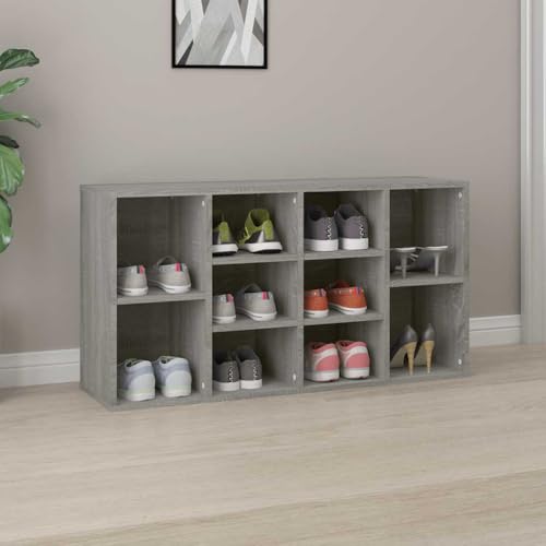QJBSAVVA Schuhregal Grau Sonoma 103x30x54,5 cm aus Holzwerkstoff mit 10 Fächern und Sitzbankfunktion Stauraumoptimiert für Flur Eingangsbereich und Wohnmobil QJBSAVVA Schuhregal Grau Sonoma 103x30x54,5 cm aus Holzwerkstoff mit 10 Fächern und Sitzbankfunktion Stauraumoptimiert für Flur Eingangsbereich und Wohnmobil von QJBSAVVA