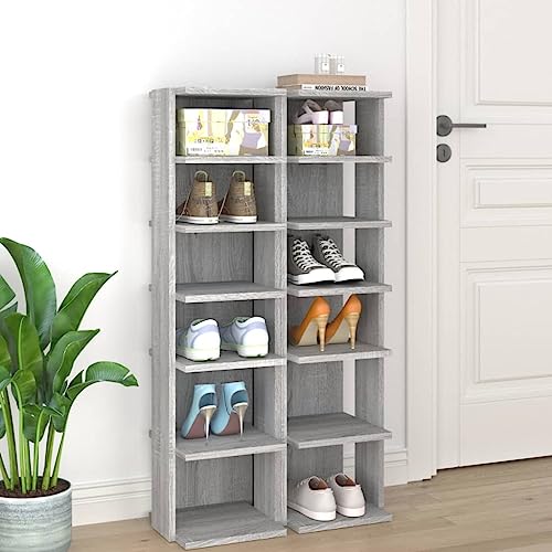 QJBSAVVA Schuhregal Grau Sonoma 27,5x27x102 cm aus Holzwerkstoff mit 6 Fächern platzsparend und schmal für Flur Wohnmobil oder unter der Treppe QJBSAVVA Schuhregal Grau Sonoma 27,5x27x102 cm aus Holzwerkstoff mit 6 Fächern platzsparend und schmal für Flur Wohnmobil oder unter der Treppe von QJBSAVVA