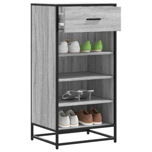 QJBSAVVA Schuhregal Grau Sonoma 48x38x97,5 cm Schuhschrank Hoch Schmal mit Belüftetem Design Stabile Metallkonstruktion & Holzwerkstoff für Flur Wohnzimmer oder Schlafzimmer von QJBSAVVA