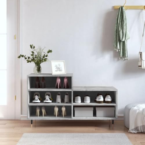QJBSAVVA Schuhschrank Betongrau 102x36x60 cm Schuhregal aus Holzwerkstoff mit 5 Fächern und Metallbeinen Modernes Design für Flur Wohnzimmer und Schlafzimmer von QJBSAVVA