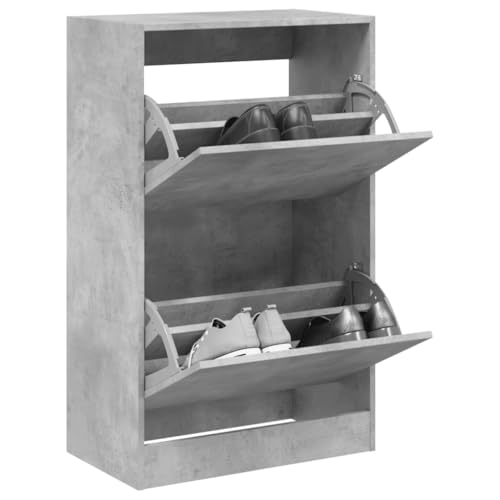 QJBSAVVA Schuhschrank Betongrau 60x34x96,5 cm Holzwerkstoff Schuhregal Schmal Hoch mit 4 Fächern und Ablagefläche Platzsparend für Flur Eingangsbereich und Wohnmobil von QJBSAVVA